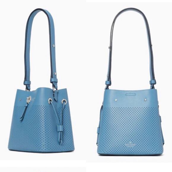 Kate Spade Bucket Marble Pebble Leather Niagara Blue Satchel Crossbody Purse Bag - Picture 2 of 16